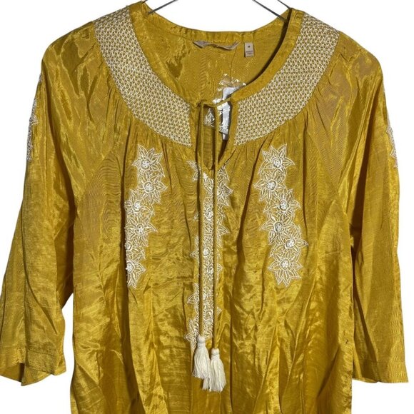 Soft Surroundings Size Medium Lauralin embroidered tunic beaded NWT mustard - Picture 3 of 13